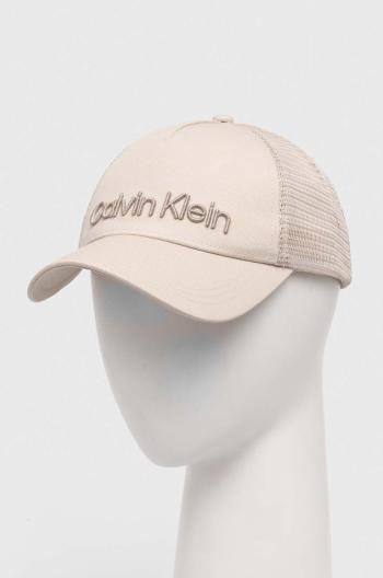 Bavlnená šiltovka Calvin Klein béžová farba, s nášivkou, K50K510334