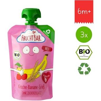 FruchtBar BIO 100 % recyklovateľná ovocná kapsička s banánom, višňami a krupicou 3× 100 g (8594205750058)