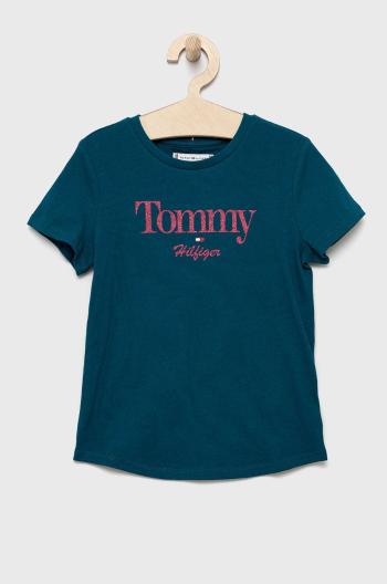 Detské bavlnené tričko Tommy Hilfiger zelená farba,