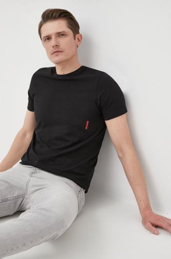 Bavlnené tričko HUGO 2-pak čierna farba, jednofarebné