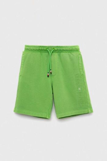 Detské krátke nohavice Tommy Hilfiger zelená farba, nastaviteľný pás