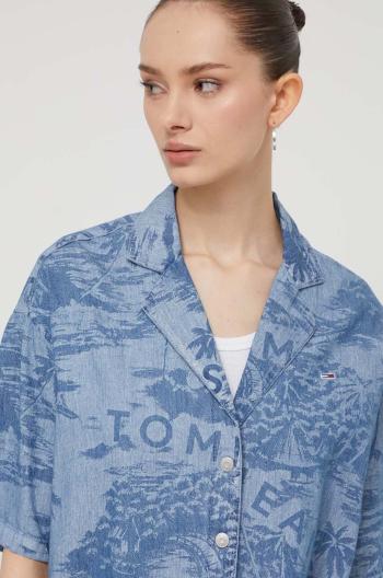 Rifľová košeľa Tommy Jeans dámska,voľný strih,s klasickým golierom,DW0DW17969