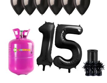 HeliumKing Hélium párty set na 15. narodeniny s čiernymi balónmi