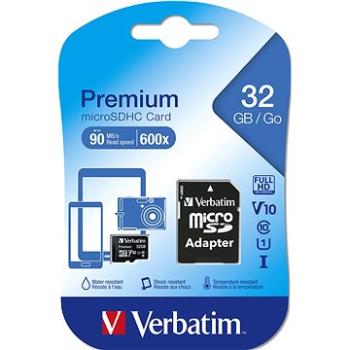 Verbatim Premium microSDHC 32 GB UHS-I V10 U1 + SD adaptér (44083)
