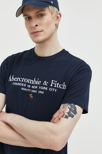 Bavlnené tričko Abercrombie & Fitch tmavomodrá farba, s nášivkou