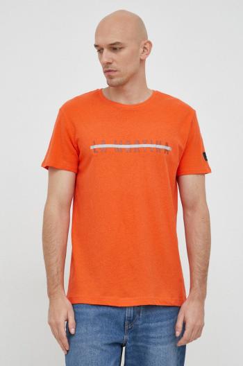 Tričko s prímesou ľanu La Martina oranžová farba, vzorované