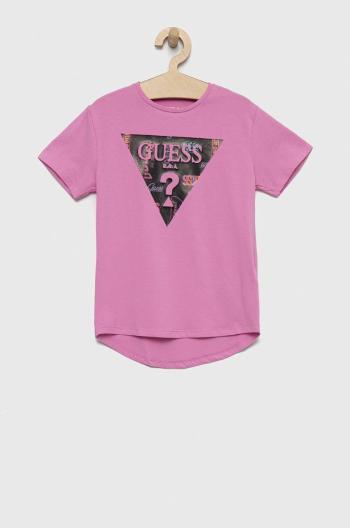 Detské tričko Guess fialová farba,