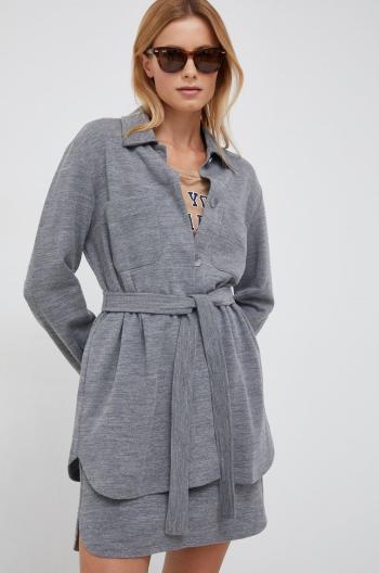 Košeľa s prímesou vlny Pennyblack dámska, šedá farba, voľný strih, s klasickým golierom