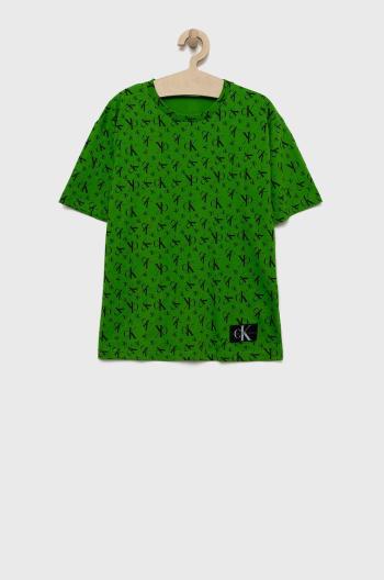 Detské bavlnené tričko Calvin Klein Jeans zelená farba, vzorovaný