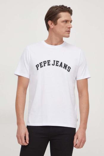 Bavlnené tričko Pepe Jeans CLEMENT pánske, biela farba, s potlačou, PM509220