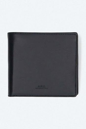 Kožená peňaženka A.P.C. New Portefeuille London PXAWV-H63340 BLACK čierna farba