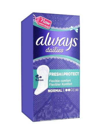 Always Dailies Normal Fresh & Protect Intímky 30 ks, Priedušné, Flexibilné A Pohodlné S Absorpčným Jadrom