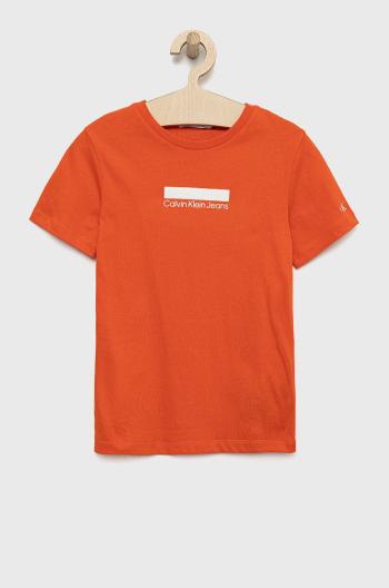 Detské bavlnené tričko Calvin Klein Jeans oranžová farba, jednofarebný
