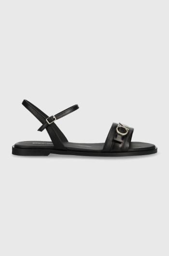 Kožené sandále Calvin Klein ALMOND SANDAL W/HW dámske, čierna farba, HW0HW01483