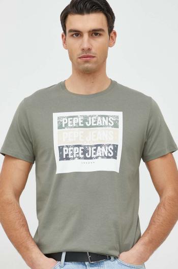 Bavlnené tričko Pepe Jeans Acee zelená farba, s potlačou