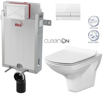 ALCADRAIN Renovmodul - predstenový inštalačný systém s bielym tlačidlom M1710 + WC CERSANIT CLEANON CARINA + SEDADLO AM115/1000 M1710 CA3