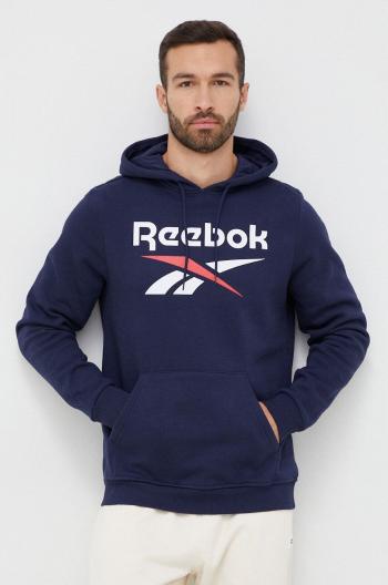 Mikina Reebok pánska, tmavomodrá farba, s kapucňou, s potlačou