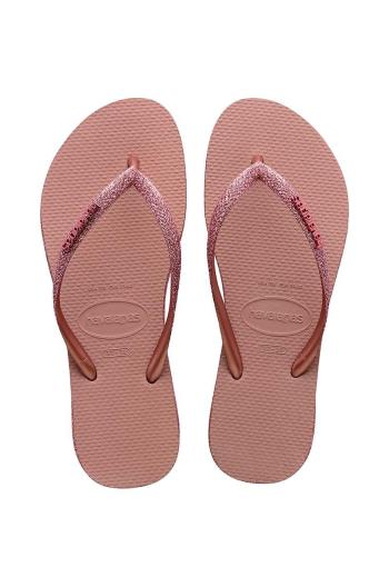 Žabky Havaianas SLIM SPARKLE II dámske, ružová farba, na plochom podpätku, 4146937.6459