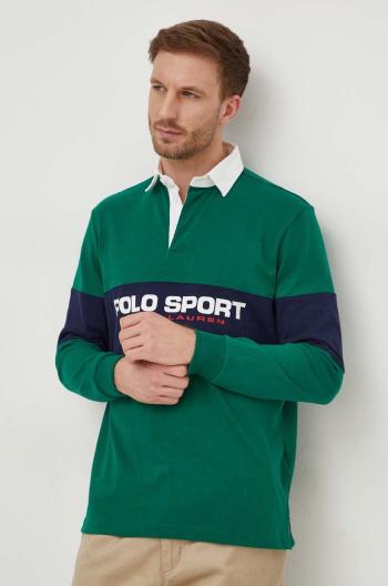 Bavlnené tričko s dlhým rukávom Polo Ralph Lauren zelená farba,vzorované,710938458