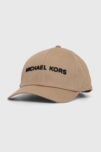 Bavlnená šiltovka Michael Kors béžová farba, s nášivkou