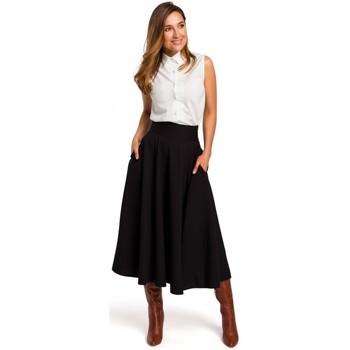 Style  Sukňa S196 Rozšírená sukňa s vysokým pásom - čierna  viacfarebny