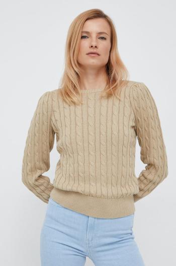 Bavlnený sveter Lauren Ralph Lauren dámsky, hnedá farba,