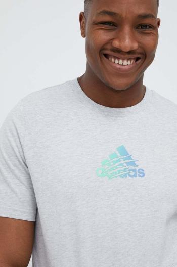 Bavlnené tričko adidas šedá farba, s potlačou