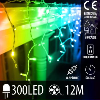 Vianočná LED svetelná záclona na spájanie vonkajšia - programy - časovač + diaľkový ovládač - 300LED - 12M Multicolour