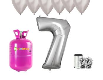 HeliumKing Hélium párty set na 7. narodeniny so striebornými balónmi