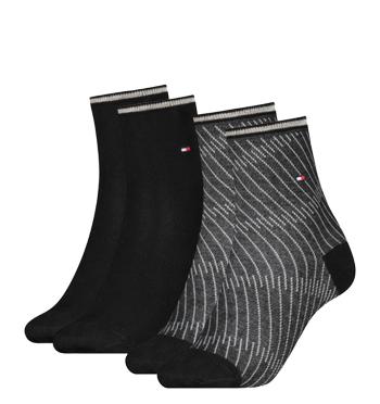 TOMMY HILFIGER - 2PACK textured open stripe čierne ponožky-39-42