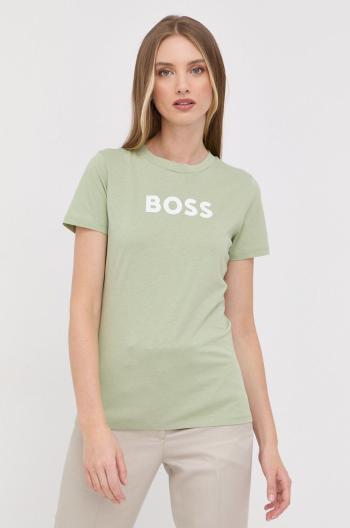 Bavlnené tričko BOSS zelená farba,