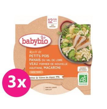 3x BABYBIO Hrášok s paštrnákom, teľacím mäsom a makaróny (230 g)