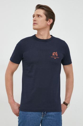 Bavlnené tričko Selected Homme tmavomodrá farba, s potlačou