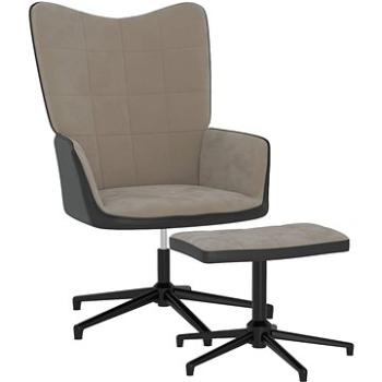 Relaxačné kreslo so stoličkou svetlo sivé zamat a PVC, 327842