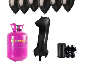HeliumKing Hélium párty set na 1. narodeniny s čiernymi balónmi