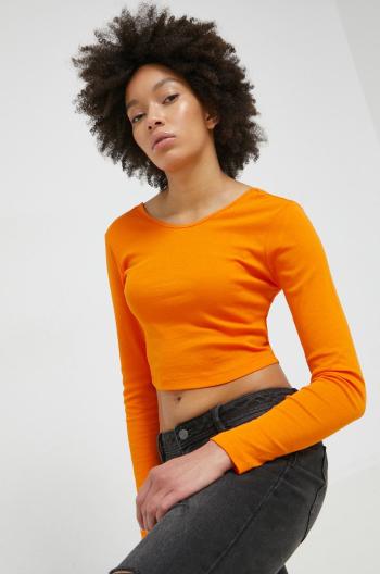 Bavlnené tričko s dlhým rukávom Only oranžová farba,