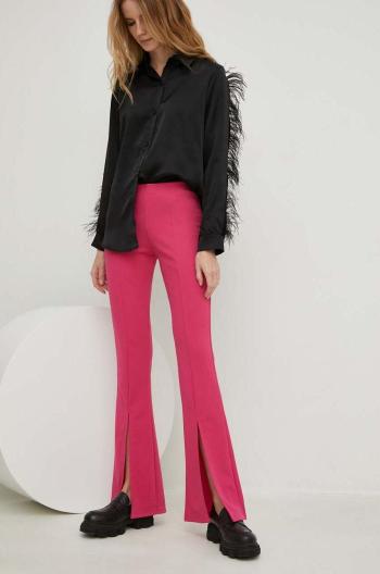 Nohavice Answear Lab X limitovaná kolekcia SISTERHOOD dámske, ružová farba, zvony, vysoký pás