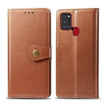 LEATHER BUCKLE Peňaženkový obal Samsung Galaxy A21s hnedý