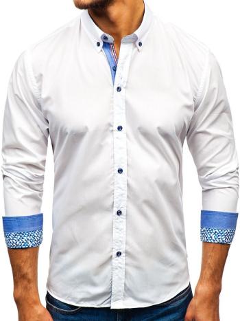 Biela pánska elegantá košeľa s dlhými rukávmi BOLF 8838