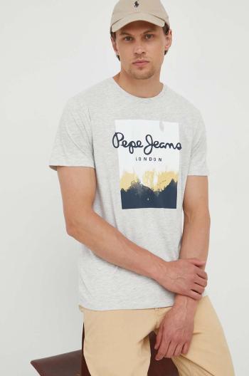 Tričko Pepe Jeans Roslyn pánske, šedá farba, s potlačou