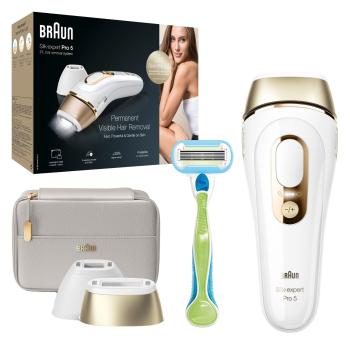 BRAUN Braun Silk·expert Pro 5 PL5154, IPL Pre Ženy, Prístroj Na Dlhodobé Odstránenie Chĺpkov, Biela/Zlatá