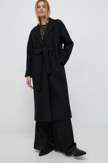 Vlnený kabát United Colors of Benetton čierna farba, prechodný, oversize