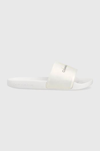 Šľapky Calvin Klein Jeans SLIDE NY PEARL dámske, biela farba, YW0YW01243