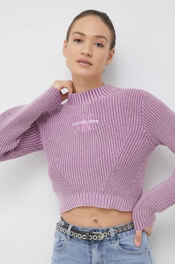 Bavlnený sveter Calvin Klein Jeans dámsky, fialová farba, s polorolákom