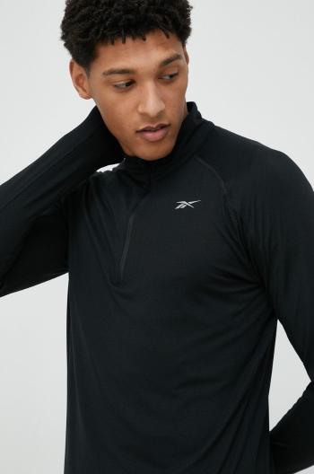 Bežecké tričko s dlhým rukávom Reebok Quarter-zip čierna farba, jednofarebné