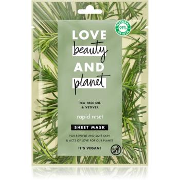 Love Beauty & Planet Rapid Reset Tea Tree Oil & Vetiver plátenná maska s osviežujúcim účinkom 21 ml