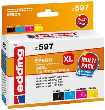 Edding Ink cartridge náhradný Epson 34XL /T3471/T3472/T3473/T3474 kompatibilná kombinované balenie čierna, zelenomodrá,