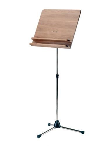 K&M 118/3 Orchestra music stand chrome stand with walnut wooden desk