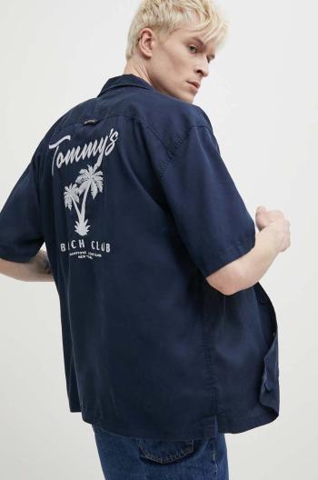 Košeľa Tommy Jeans pánska, tmavomodrá farba, voľný strih, DM0DM18945