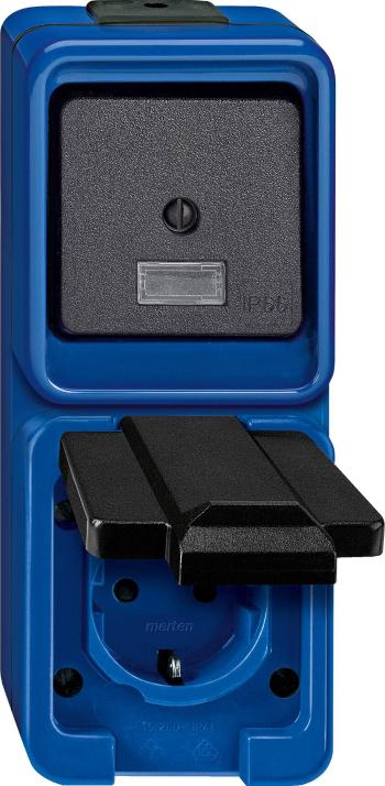 Merten  lkomplet kontrolný spínač, zásuvka s ochranným kontaktom so sklopným vekom, kombinácia vypínač / zásuvka  modrá